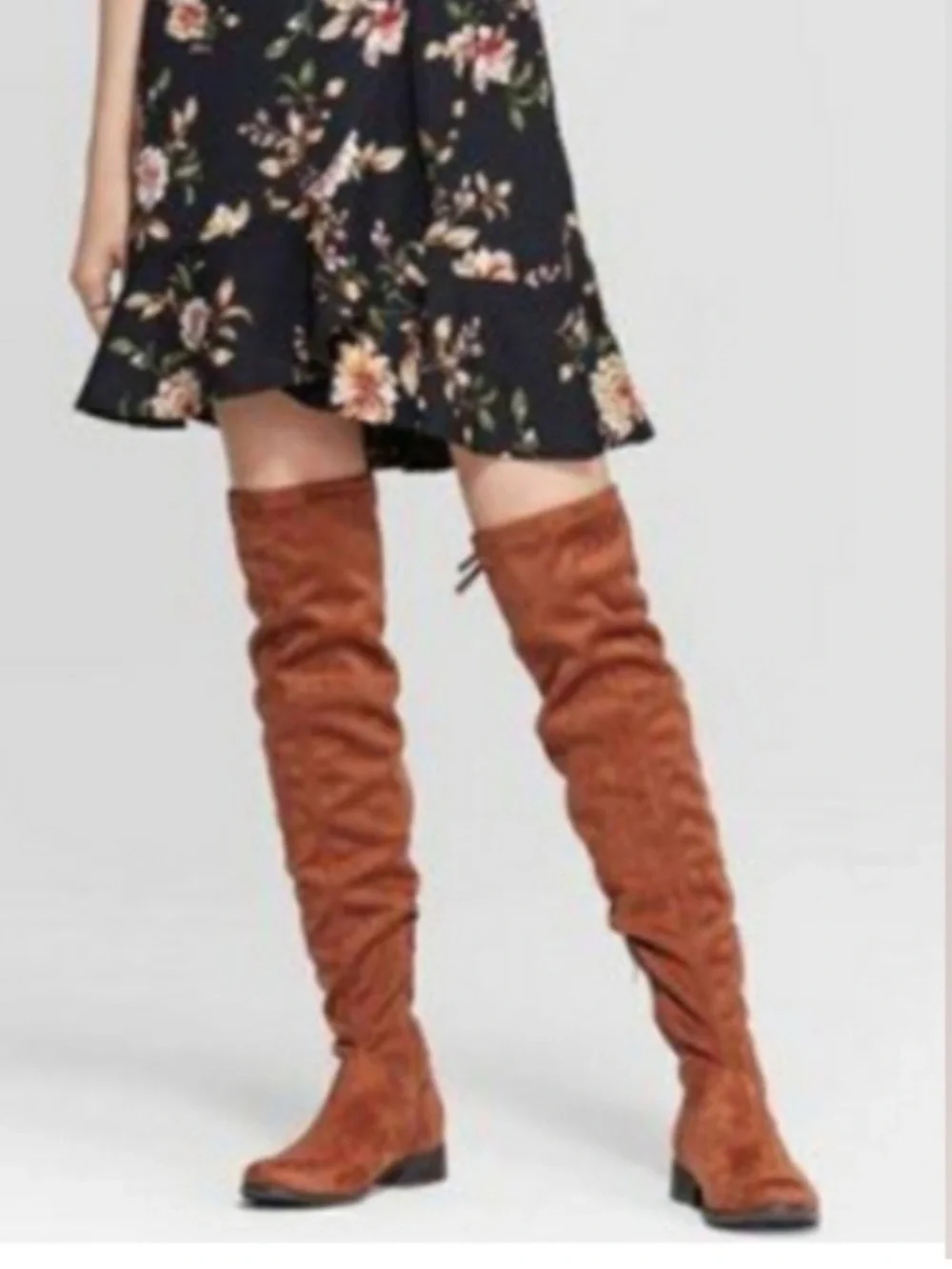 A New Day Cognac Brown Over The Knee Boots Wide Calf Size 6WC Faux Suede Boots